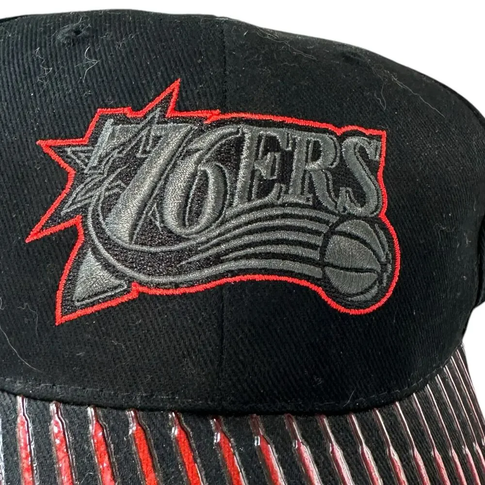 Vintage Philadelphia 76ers Black Red Baseball Cap Adjustable OS Basketball